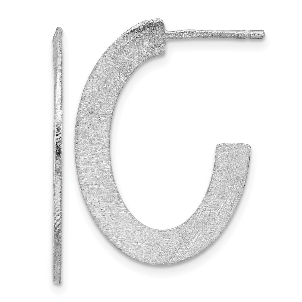 925 Sterling Silver Rh-Plated Scratch Finish J-Hoop Post Earrings 79$